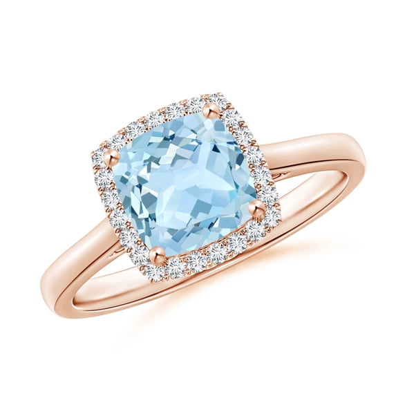 ANGARA Natural Classic Cushion 1.4 ct Aquamarine Halo Engagement Ring in 14K Rose Gold for Women (Size-7mm) | March Birthstone, Birthday, Anniversary, Jewelry Gift for Women | Natural Aquamarine Ring