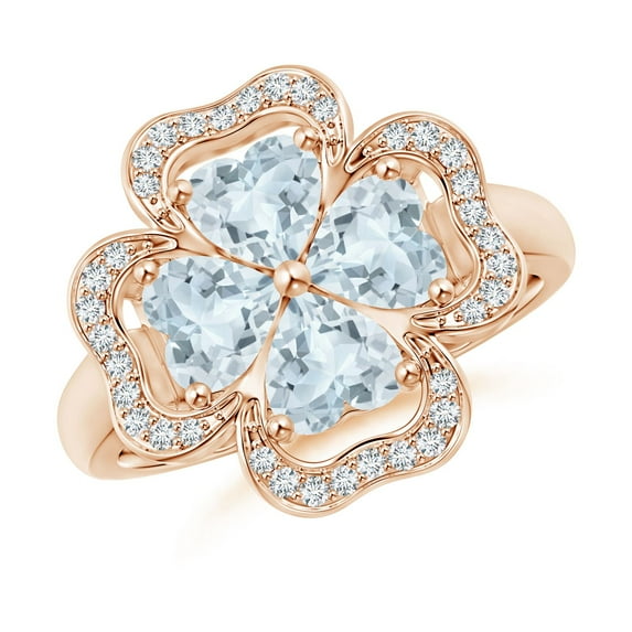 ANGARA Natural Heart-Shaped 1.4 ct Aquamarine Clover Ring in 14K Rose Gold for Women (Size-5mm) | March Birthstone, Birthday, Anniversary, Jewelry Gift for Women | Natural Aquamarine Ring