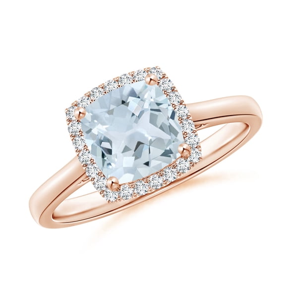 ANGARA Natural Classic Cushion 1.4 ct Aquamarine Halo Engagement Ring in 14K Rose Gold for Women (Size-7mm) | March Birthstone, Birthday, Anniversary, Jewelry Gift for Women | Natural Aquamarine Ring