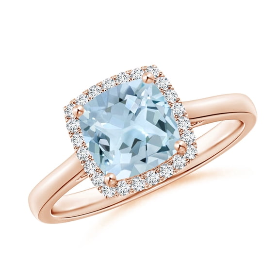 ANGARA Natural Classic Cushion 1.4 ct Aquamarine Halo Engagement Ring in 14K Rose Gold for Women (Size-7mm) | March Birthstone, Birthday, Anniversary, Jewelry Gift for Women | Natural Aquamarine Ring