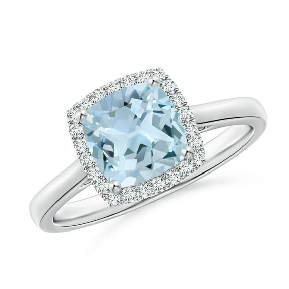ANGARA Natural Classic Cushion 1.4 ct Aquamarine Halo Engagement Ring in 14K White Gold for Women (Size-7mm) | March Birthstone, Anniversary, Jewelry Gift for Women | Natural Aquamarine Ring