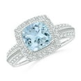 thumbnail image 1 of ANGARA Natural Twisted Rope Cushion 1.4 ct Aquamarine Halo Ring in 14K White Gold for Women (Size-7mm) | March Birthstone, Birthday, Anniversary, Jewelry Gift for Women | Natural Aquamarine Ring, 1 of 9