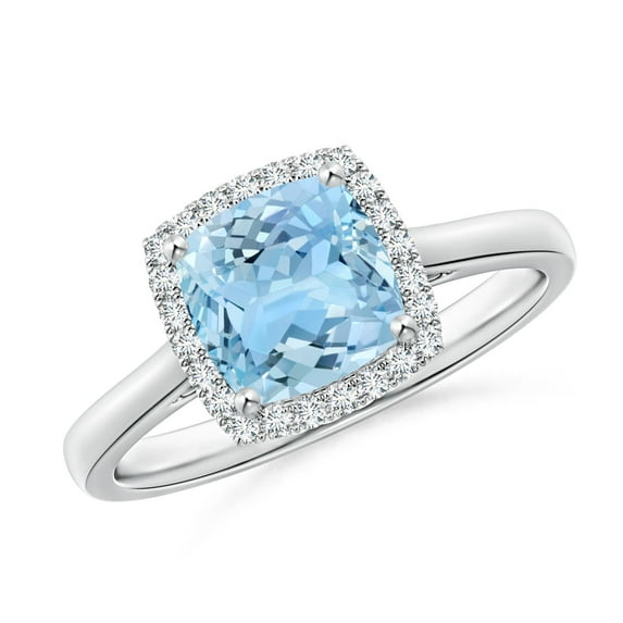 ANGARA Natural Classic Cushion 1.4 ct Aquamarine Halo Engagement Ring in 14K White Gold for Women (Size-7mm) | March Birthstone, Anniversary, Jewelry Gift for Women | Natural Aquamarine Ring