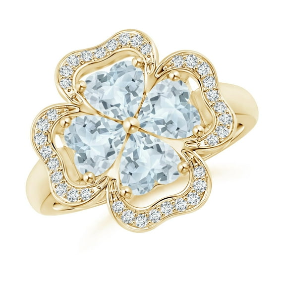 ANGARA Natural Heart-Shaped 1.4 ct Aquamarine Clover Ring in 14K Yellow Gold for Women (Size-5mm) | March Birthstone, Birthday, Anniversary, Jewelry Gift for Women | Natural Aquamarine Ring