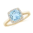 thumbnail image 1 of ANGARA Natural Classic Cushion 1.4 ct Aquamarine Halo Engagement Ring in 14K Yellow Gold for Women (Size-7mm) | March Birthstone, Anniversary, Jewelry Gift for Women | Natural Aquamarine Ring, 1 of 9