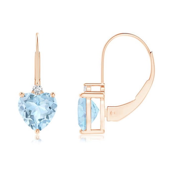 ANGARA Natural Heart 1.4 ct Aquamarine & Diamond Leverback Earrings in 14K Rose Gold for Women (Size-6mm) | March Birthstone, Anniversary, Jewelry Gift for Women | Natural Aquamarine Earrings