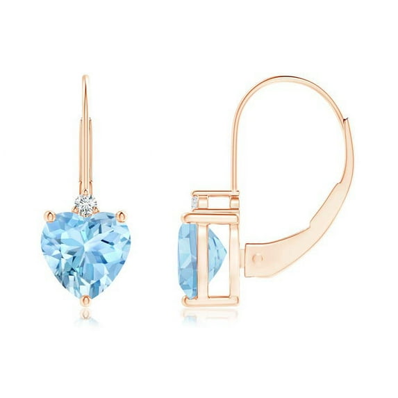ANGARA Natural Heart 1.4 ct Aquamarine & Diamond Leverback Earrings in 14K Rose Gold for Women (Size-6mm) | March Birthstone, Anniversary, Jewelry Gift for Women | Natural Aquamarine Earrings