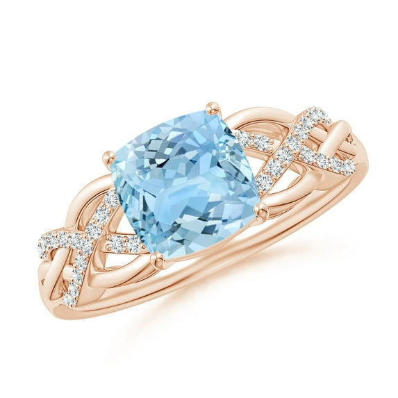 ANGARA Natural Criss Cross Shank Cushion 1.4 ct Aquamarine Engagement Ring in 14K Rose Gold for Women (Size-7mm) | March Birthstone, Anniversary, Jewelry Gift for Women | Natural Aquamarine Ring