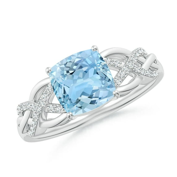 ANGARA Natural Criss Cross Shank Cushion 1.4 ct Aquamarine Engagement Ring in 14K White Gold for Women (Size-7mm) | March Birthstone, Anniversary, Jewelry Gift for Women | Natural Aquamarine Ring