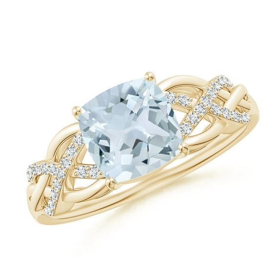 ANGARA Natural Criss Cross Shank Cushion 1.4 ct Aquamarine Engagement Ring in 14K Yellow Gold for Women (Size-7mm) | March Birthstone, Anniversary, Jewelry Gift for Women | Natural Aquamarine Ring