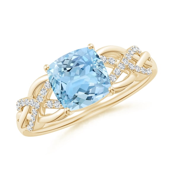ANGARA Natural Criss Cross Shank Cushion 1.4 ct Aquamarine Engagement Ring in 14K Yellow Gold for Women (Size-7mm) | March Birthstone, Anniversary, Jewelry Gift for Women | Natural Aquamarine Ring
