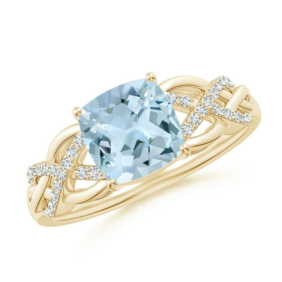 ANGARA Natural Criss Cross Shank Cushion 1.4 ct Aquamarine Engagement Ring in 14K Yellow Gold for Women (Size-7mm) | March Birthstone, Anniversary, Jewelry Gift for Women | Natural Aquamarine Ring