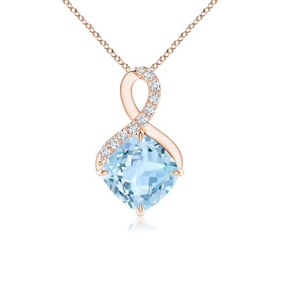 Angara Natural 1.4 Ct. Aquamarine with Diamond Solitaire Pendant Necklace in 14K Rose Gold for Women with 18 Inches Chain