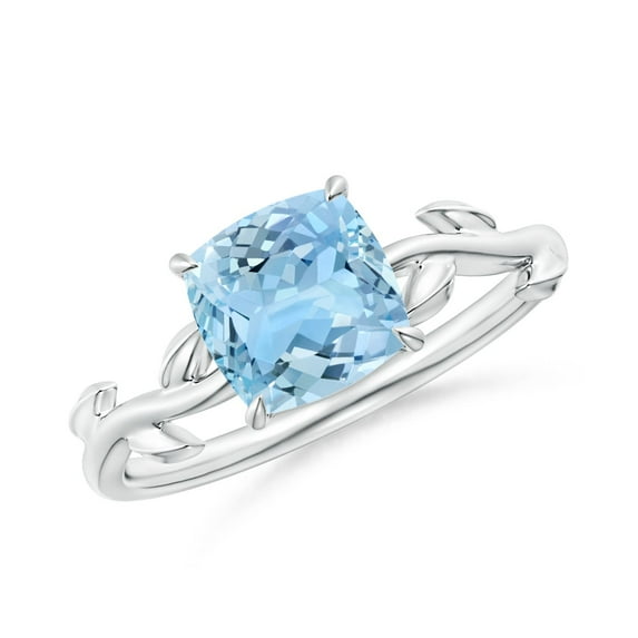ANGARA Natural Nature Inspired Cushion 1.4 ct Aquamarine Ring in 14K White Gold for Women (Size-7mm) | March Birthstone, Birthday, Anniversary, Jewelry Gift for Women | Natural Aquamarine Ring