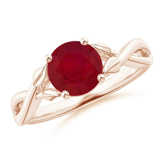 ANGARA Natural Nature Inspired 1.4 ct Ruby Crossover Engagement Ring with Leaf Motifs in 14K Rose Gold for Women (Size-7mm) | July Birthstone, Anniversary, Jewelry Gift for Women | Natural Ruby Ring