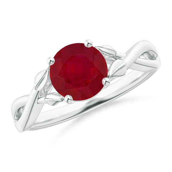 ANGARA Natural Nature Inspired 1.4 ct Ruby Crossover Ring with Leaf Motifs in 14K White Gold for Women (Size-7mm) | July Birthstone Jewelry for Her | Natural Ruby Rings