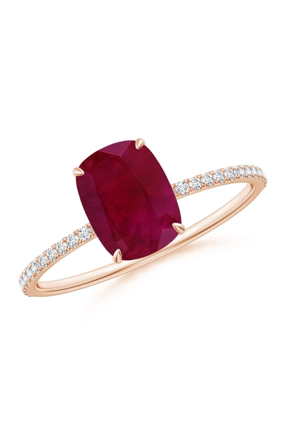 Natural Thin Shank Cushion 1.4 ct Ruby Ring with Diamond Accents in 14K Rose Gold for Women (Size-8x6mm) | July Birthstone, Birthday, Anniversary, Jewelry Gift for Women | Natural Ruby Ring
