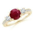thumbnail image 1 of ANGARA Natural Classic Three Stone 1.4 ct Ruby and Diamond Ring in 14K Yellow Gold for Women (Size-7mm) | July Birthstone, Birthday, Anniversary, Jewelry Gift for Women | Natural Ruby Ring, 1 of 9