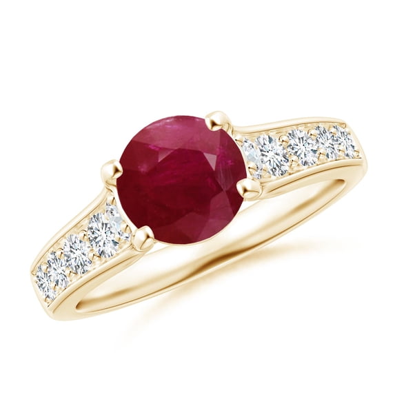 ANGARA Natural Round 1.4 ct Ruby Tapered Shank Solitaire Engagement Ring in 14K Yellow Gold for Women (Size-7mm) | July Birthstone, Birthday, Anniversary, Jewelry Gift for Women | Natural Ruby Ring