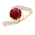thumbnail image 1 of ANGARA Natural Prong-Set 1.4 ct Ruby Bypass Ring with Diamond Accents in 14K Yellow Gold for Women (Size-7mm) | July Birthstone, Birthday, Anniversary, Jewelry Gift for Women | Natural Ruby Ring, 1 of 8