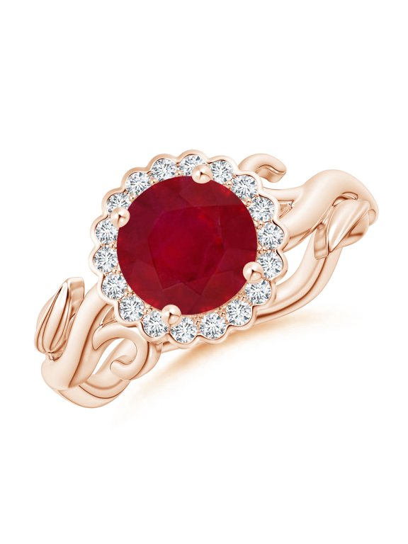 Natural Vintage Inspired 1.4 ct Ruby Flower and Vine Ring in 14K Rose Gold for Women (Size-7mm) | July Birthstone, Birthday, Anniversary, Jewelry Gift for Women | Natural Ruby Ring