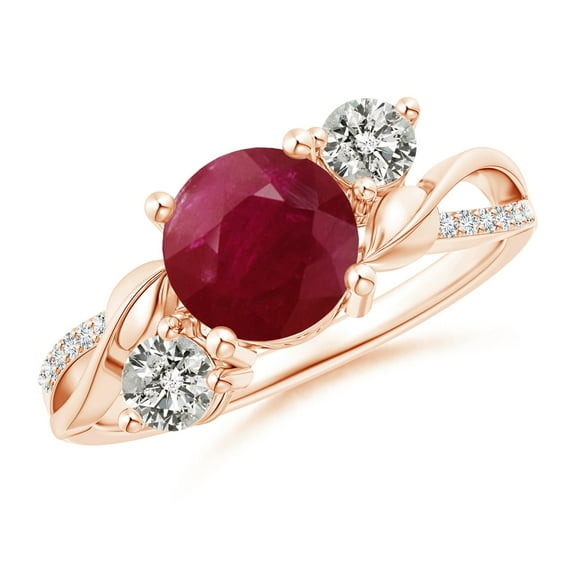 ANGARA Natural 1.4 ct Ruby and Diamond Twisted Vine Ring in 14K Rose Gold for Women (Size-7mm) | July Birthstone, Birthday, Anniversary, Jewelry Gift for Women | Natural Ruby Ring