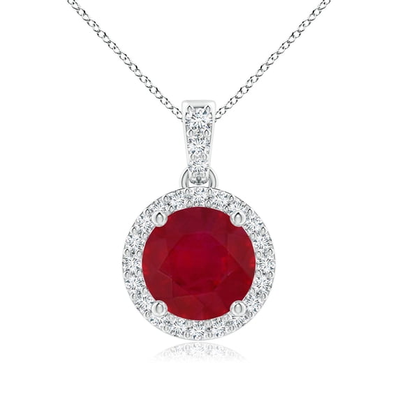 Angara Natural 1.4 ct Ruby Pendant Necklace with Diamond Halo in Platinum for Women (Size-7mm) – July Birthstone Jewelry | Round Ruby Halo Pendant
