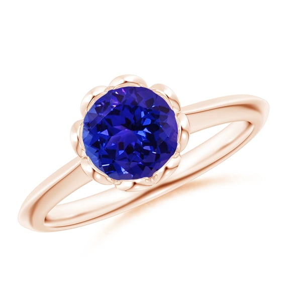 ANGARA Natural Bezel-Set Round 1.45 ct Tanzanite Floral Engagement Ring in 14K Rose Gold for Women (Size-7mm) | December Birthstone, Anniversary, Jewelry Gift for Women | Natural Tanzanite Ring