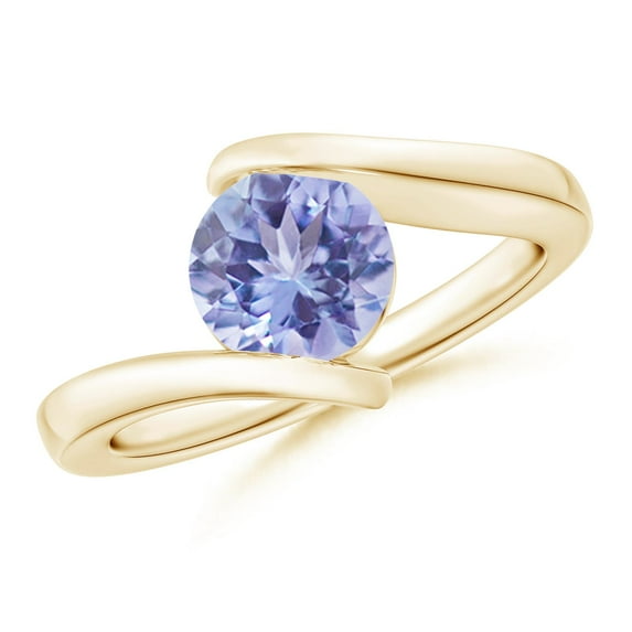 ANGARA Natural Bar-Set Solitaire Round 1.45 ct Tanzanite Bypass Ring in 14K Yellow Gold for Women (Size-7mm) | December Birthstone, Anniversary, Jewelry Gift for Women | Natural Tanzanite Ring