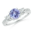 thumbnail image 1 of ANGARA Natural Classic Three Stone 1.45 ct Tanzanite and Diamond Ring in 14K White Gold for Women (Size-7mm) | December Birthstone, Anniversary, Jewelry Gift for Women | Natural Tanzanite Ring, 1 of 10
