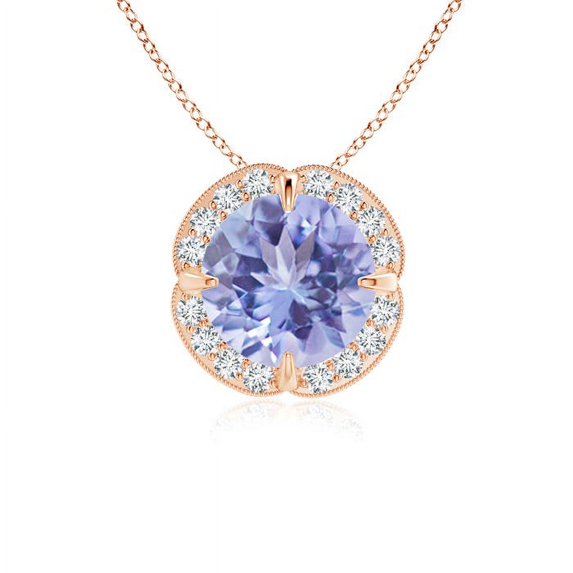 ANGARA Natural Claw-Set 1.45 ct Tanzanite Clover Pendant with Diamond Halo in 14K Rose Gold for Women (Size-7mm) | December Birthstone, Anniversary Jewelry Gift for Women | Natural Tanzanite Necklace