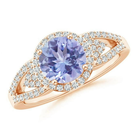 ANGARA Natural Split Shank 1.45 ct Tanzanite Halo Ring with Cluster Diamonds in 14K Rose Gold for Women (Size-7mm) | December Birthstone, Anniversary, Jewelry Gift for Women | Natural Tanzanite Ring