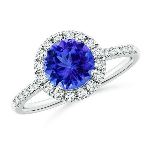 ANGARA Natural Round 1.45 ct Tanzanite Halo Ring with Diamond Accents in 14K White Gold for Women (Size-7mm) | December Birthstone, Anniversary, Jewelry Gift for Women | Natural Tanzanite Ring
