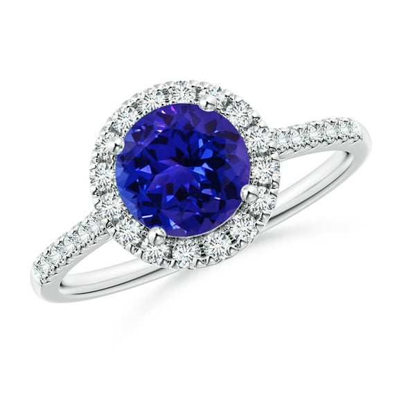 Angara Natural 1.45 Ct. Tanzanite with Diamond Halo Ring in 14K White Gold for Women (Ring Size: 11.5)