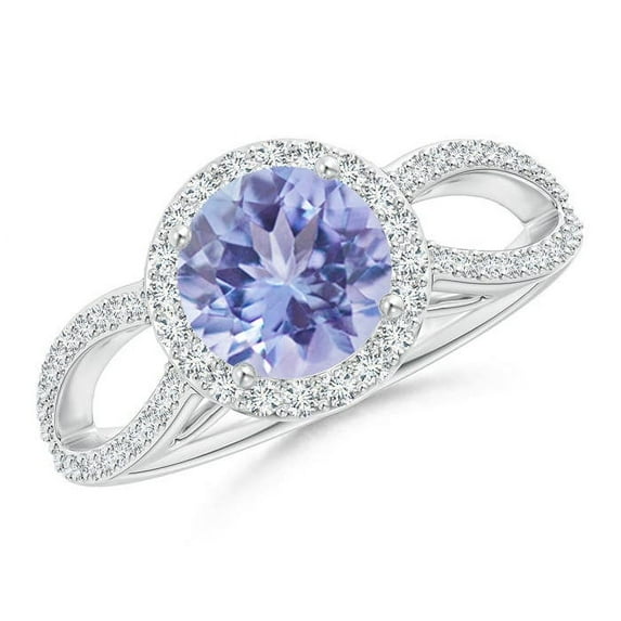 Angara Natural 1.45 Ct. Tanzanite with Diamond Halo Ring in 14K White Gold for Women (Ring Size: 12)