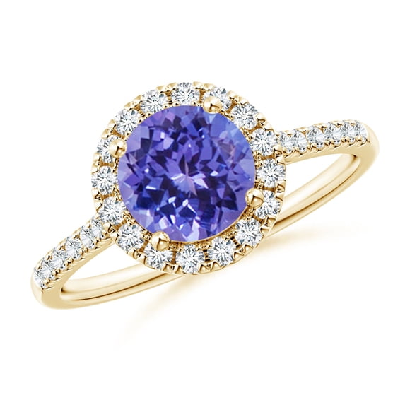 ANGARA Natural Round 1.45 ct Tanzanite Halo Ring with Diamond Accents in 14K Yellow Gold for Women (Size-7mm) | December Birthstone, Anniversary, Jewelry Gift for Women | Natural Tanzanite Ring