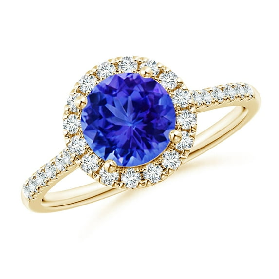 Angara Natural 1.45 Ct. Tanzanite with Diamond Halo Ring in 14K Yellow Gold for Women (Ring Size: 11.5)
