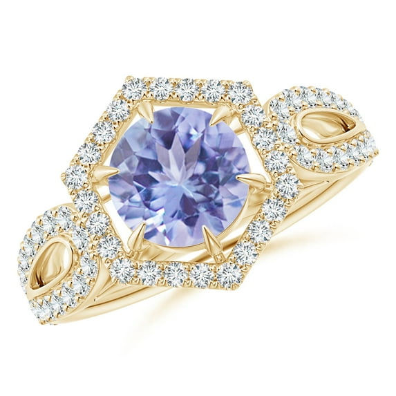 Angara Natural 1.45 Ct. Tanzanite with Diamond Halo Ring in 14K Yellow Gold for Women (Ring Size: 11.5)