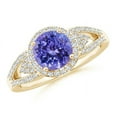 thumbnail image 1 of ANGARA Natural Split Shank 1.45 ct Tanzanite Halo Ring with Cluster Diamonds in 14K Yellow Gold for Women (Size-7mm) | December Birthstone, Anniversary Jewelry Gift for Women | Natural Tanzanite Ring, 1 of 7