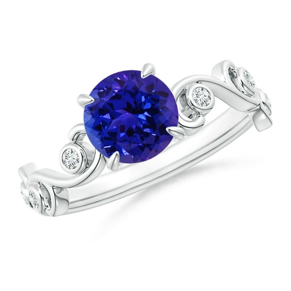 ANGARA Natural 1.45 ct Tanzanite and Diamond Ivy Scroll Engagement Ring in 14K White Gold for Women (Size-7mm) | December Birthstone, Anniversary, Jewelry Gift for Women | Natural Tanzanite Ring