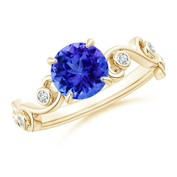 ANGARA Natural 1.45 ct Tanzanite and Diamond Ivy Scroll Engagement Ring in 14K Yellow Gold for Women (Size-7mm) | December Birthstone, Anniversary, Jewelry Gift for Women | Natural Tanzanite Ring