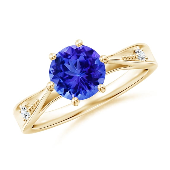 Angara Natural 1.45 Ct. Tanzanite with Diamond Solitaire Ring in 14K Yellow Gold for Women (Ring Size: 12)