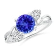 thumbnail image 1 of Angara Natural 1.45 Ct. Tanzanite with Diamond Three Stone Ring in 14K White Gold for Women (Ring Size: 11.5), 1 of 11