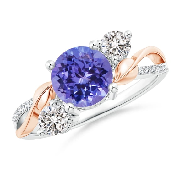 ANGARA Natural 1.45 ct Tanzanite and Diamond Twisted Vine Ring in 14K White & Rose Gold for Women (Size-7mm) | December Birthstone, Anniversary, Jewelry Gift for Women | Natural Tanzanite Ring