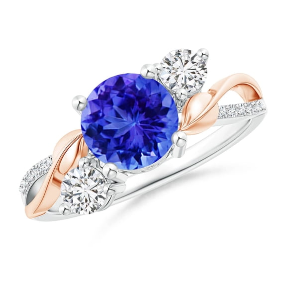 ANGARA Natural 1.45 ct Tanzanite and Diamond Twisted Vine Ring in 14K White & Rose Gold for Women (Size-7mm) | December Birthstone, Anniversary, Jewelry Gift for Women | Natural Tanzanite Ring