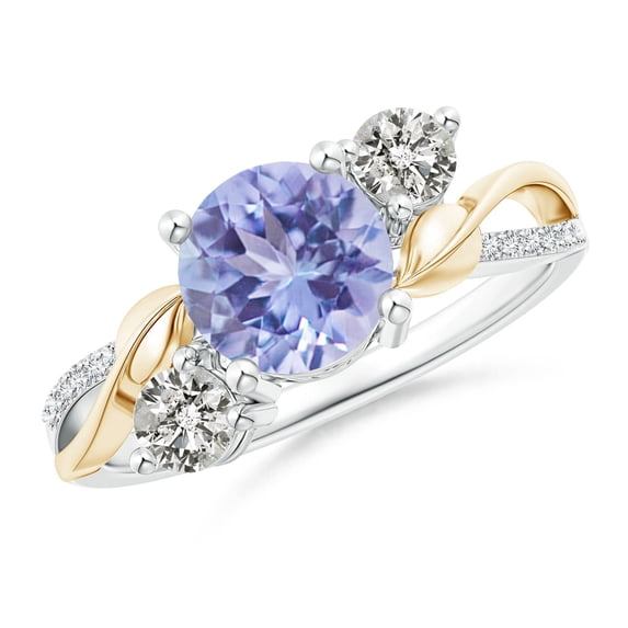 ANGARA Natural 1.45 ct Tanzanite and Diamond Twisted Vine Ring in 14K White & Yellow Gold for Women (Size-7mm) | December Birthstone, Anniversary, Jewelry Gift for Women | Natural Tanzanite Ring