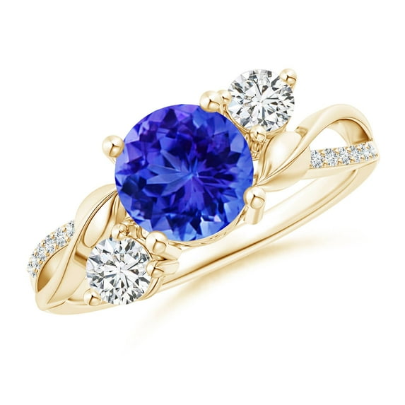 ANGARA Natural 1.45 ct Tanzanite and Diamond Twisted Vine Ring in 14K Yellow Gold for Women (Size-7mm) | December Birthstone, Birthday, Anniversary, Jewelry Gift for Women | Natural Tanzanite Ring