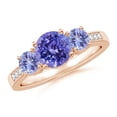 thumbnail image 1 of ANGARA Natural Three Stone Round 1.45 ct Tanzanite Ring with Diamond Accents in 14K Rose Gold for Women (Size-7mm) | December Birthstone, Anniversary, Jewelry Gift for Women | Natural Tanzanite Ring, 1 of 9