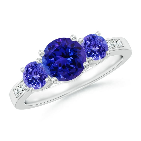 ANGARA Natural Three Stone Round 1.45 ct Tanzanite Ring with Diamond Accents in 14K White Gold for Women (Size-7mm) | December Birthstone, Anniversary, Jewelry Gift for Women | Natural Tanzanite Ring