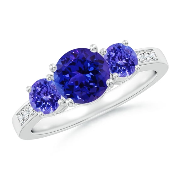 ANGARA Natural Three Stone Round 1.45 ct Tanzanite Ring with Diamond Accents in 14K White Gold for Women (Size-7mm) | December Birthstone, Anniversary, Jewelry Gift for Women | Natural Tanzanite Ring